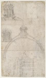 Section through the Dome of Saint Peter’s Basilica with Alternative Designs for the Lantern; Figure Sketches